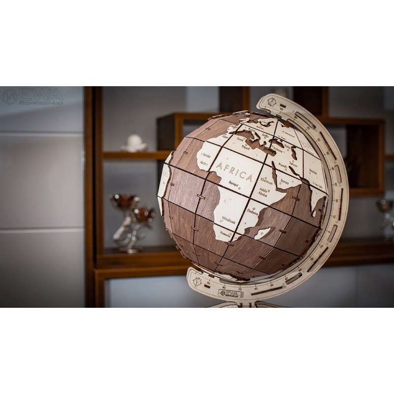 Puzzle 3D mécanique en bois - Globe - 32 x 32 x 50,5 cm - 393 pcs