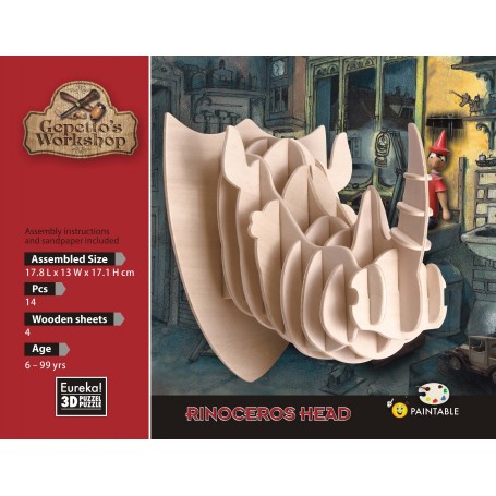 Gepetto's Maquette en bois Tête de Rhinocéros 14 pièces - Eureka! 3D Puzzle