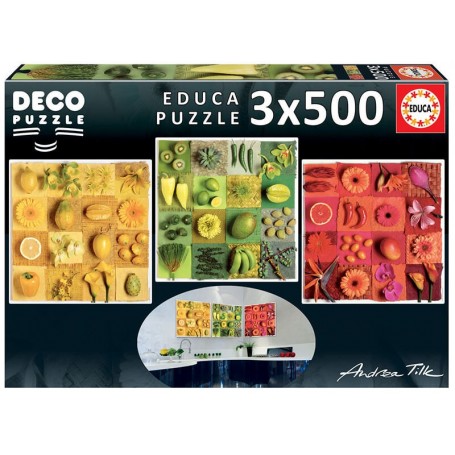 Puzzle Educa Fleurs et fruits exotiques de 3 x 500 pièces Puzzles Educa - 1