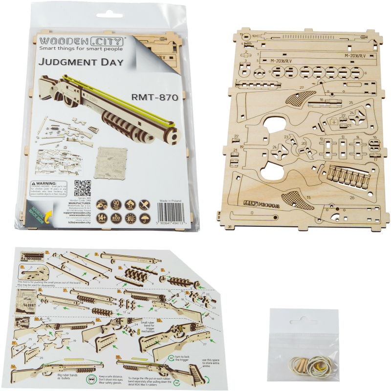 Pistolet En Bois à élastiques Wooden City - Modèle Remington RMT-870 Judgement Day - Kit à Monter