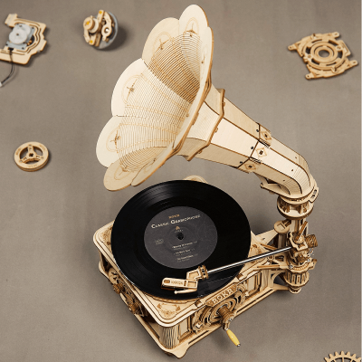 Maquette 3d en bois d'un gramophone - Rokr-Robotime