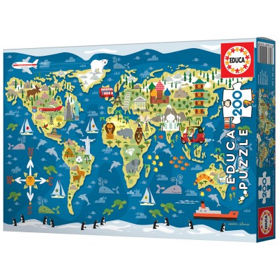 Puzzle Educa Carte du monde Sean Sims 200 pièces Puzzles Educa - 1