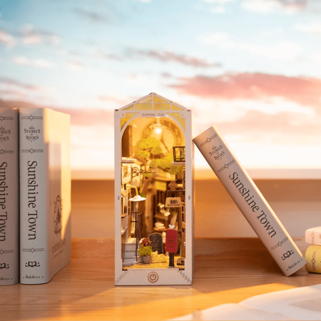 Puzzle 3D bois, Diorama cale-livres Sunshine Town