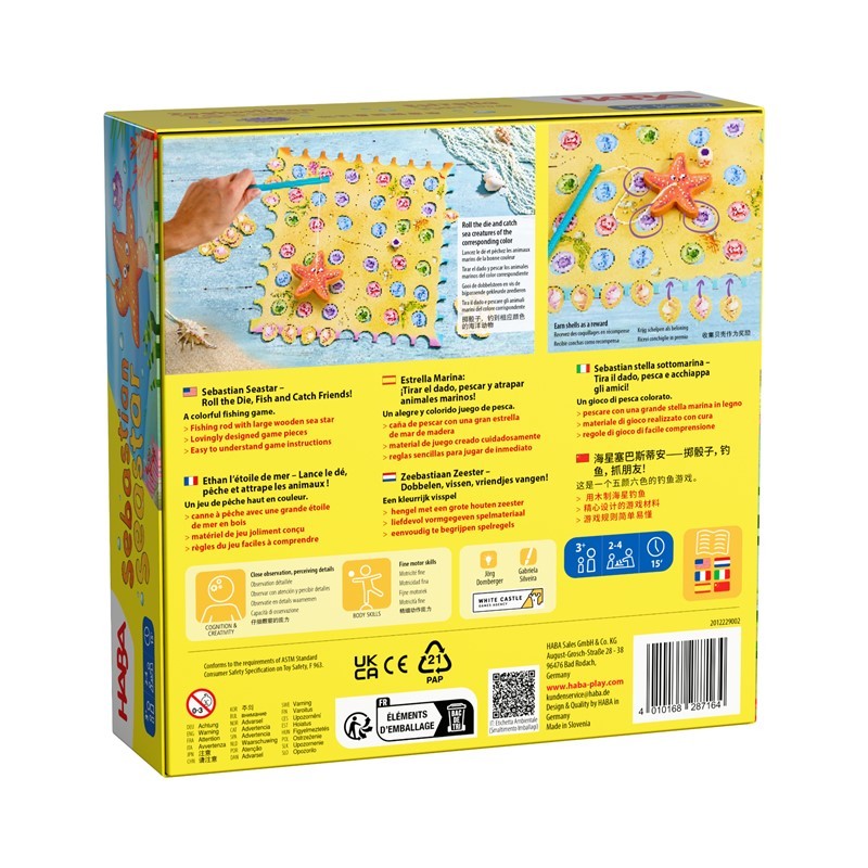 HABA Seebastian 2012229001 Étoile de mer - Jeu de pêche en Bois pour Enfants à partir de 3 Ans - Favorise la motricité Fine, Le Jeu Libre, l' apprentissage et la Distinction des