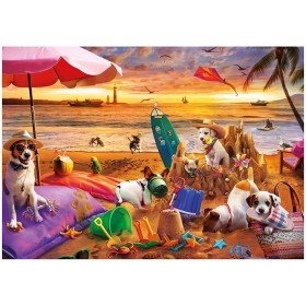 Puzzle Educa Chiens jouant sur la plage – 1000 pièces