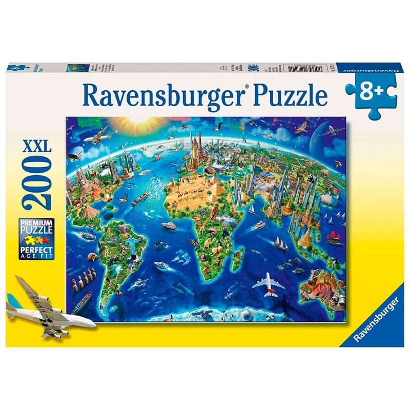 Puzzle Ravensburger Symboles du Monde XXL 200 Pièces – Planisphère Éducatif