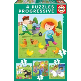 Puzzle Educa Animales de la Granja Progresivo 6-9-12-16 Piezas Puzzles Educa - 1