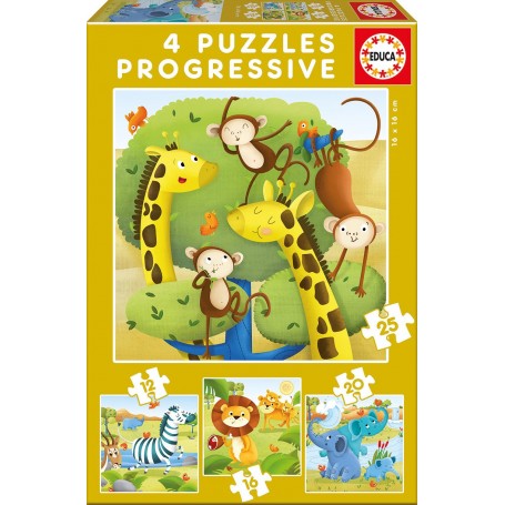 Puzzle Educa Wild Animals Progressive 12-16-20-25 pièces - Puzzles Educa