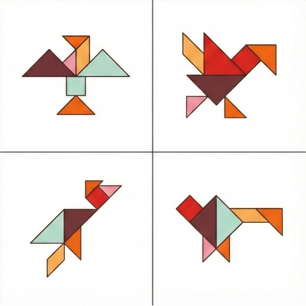 Figures d'oiseaux avec tangram : canard et cygne