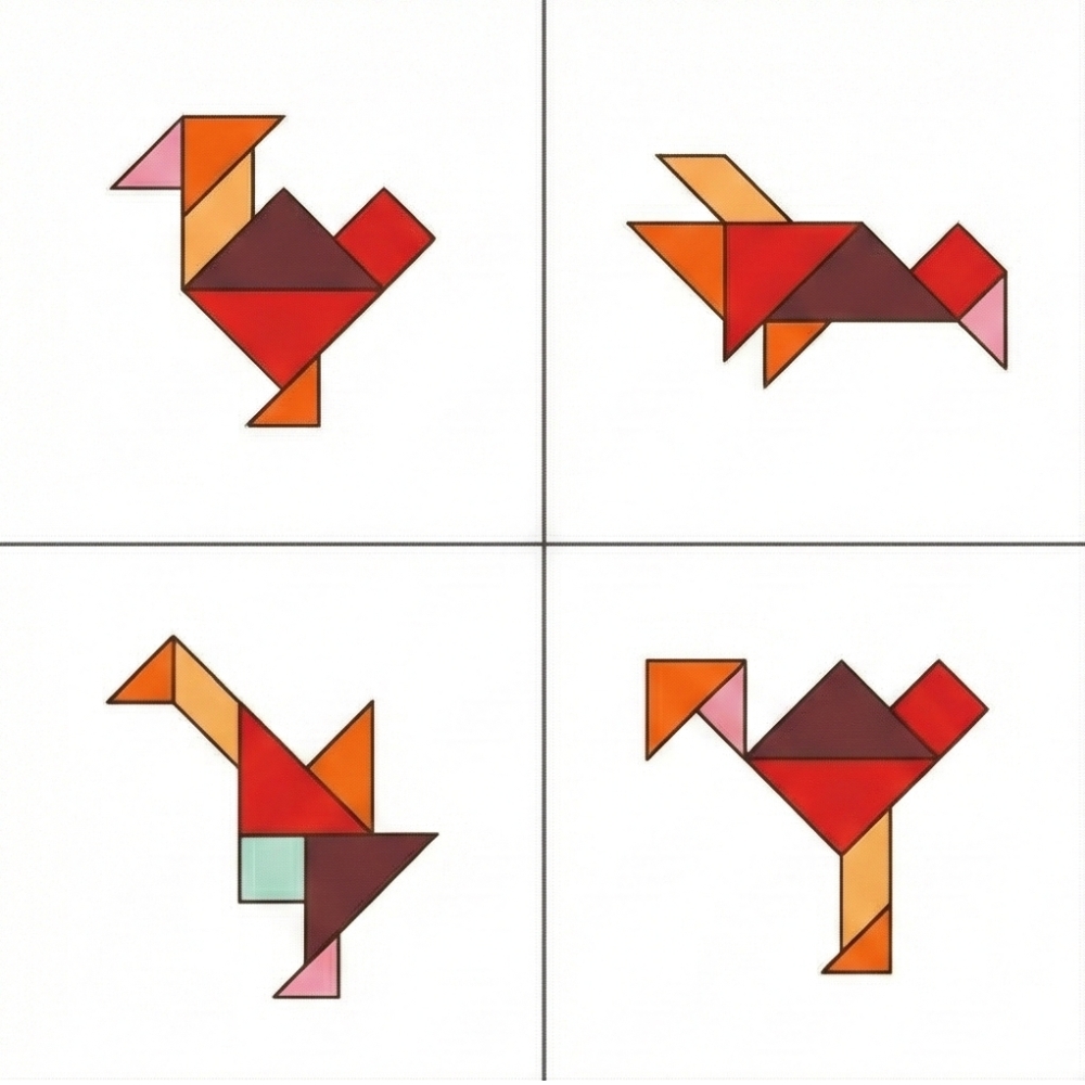 Figures complexes d'oiseaux tangram