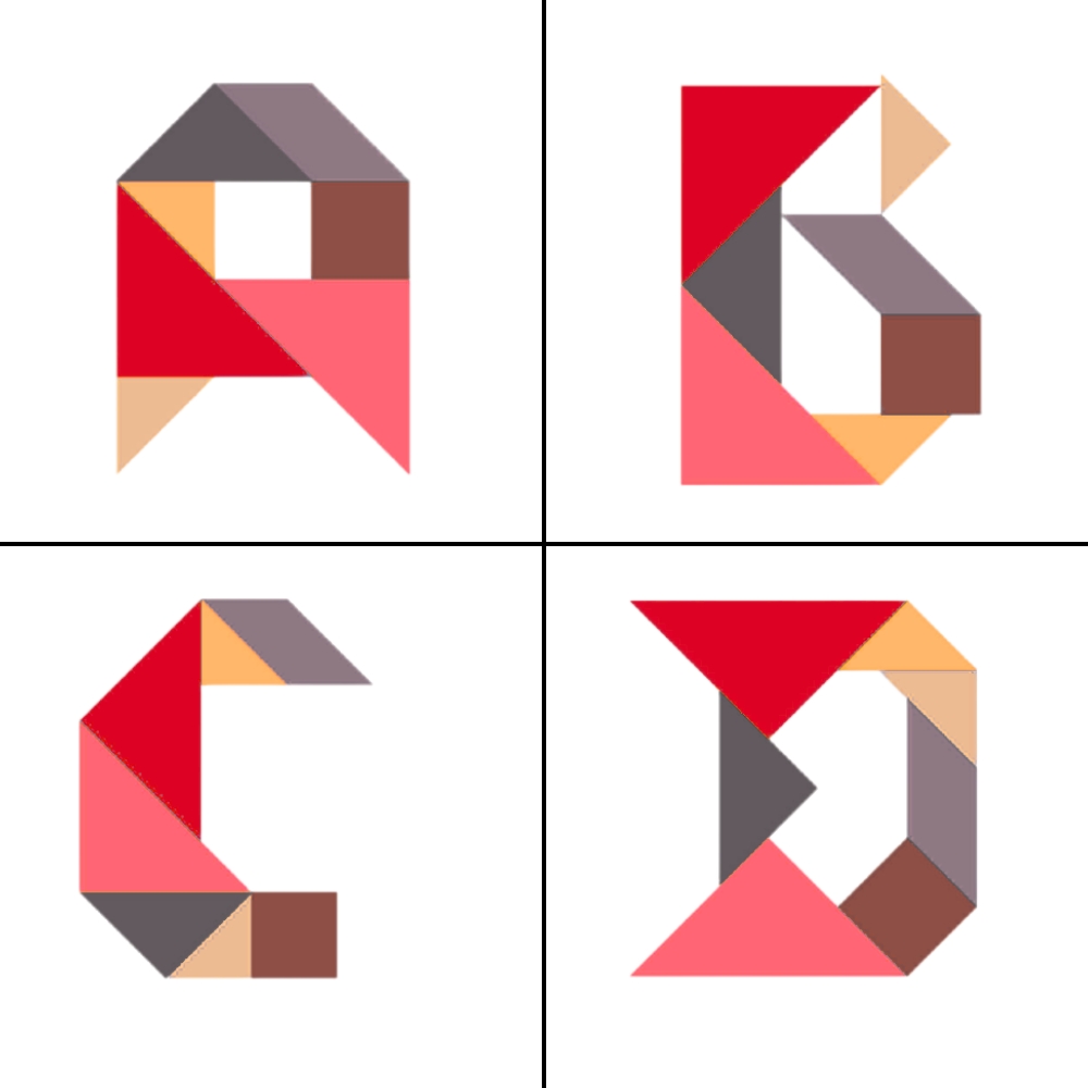 Lettres tangram alphabet A B C D