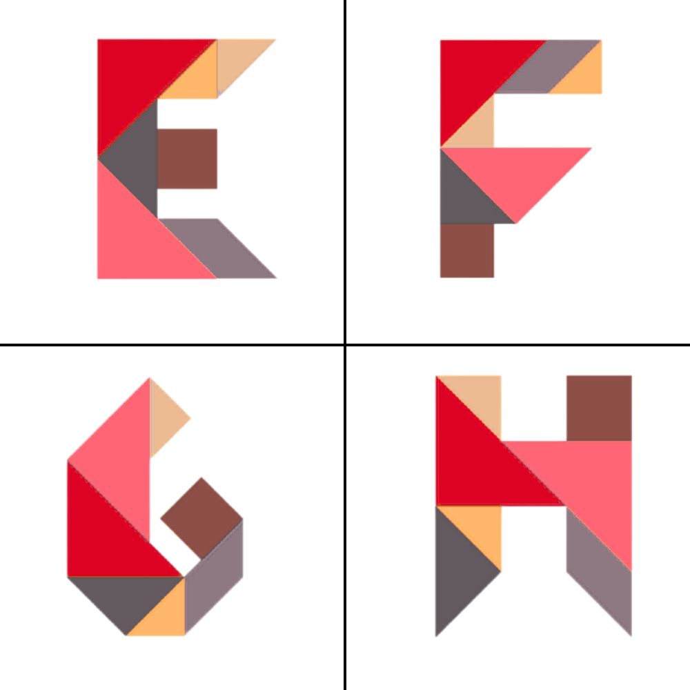 Lettres tangram alphabet E F G H