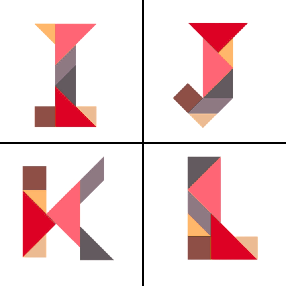 Lettres tangram alphabet I J K L