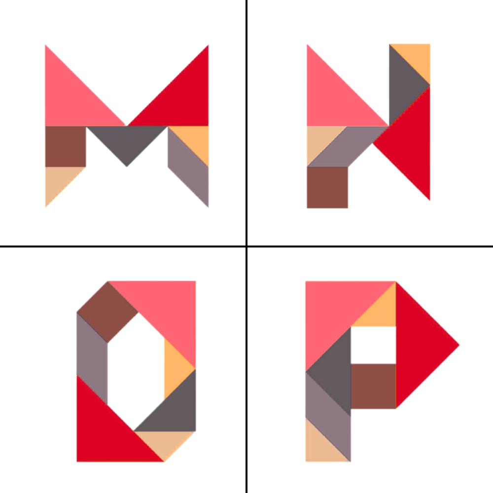 Lettres tangram alphabet M N O P