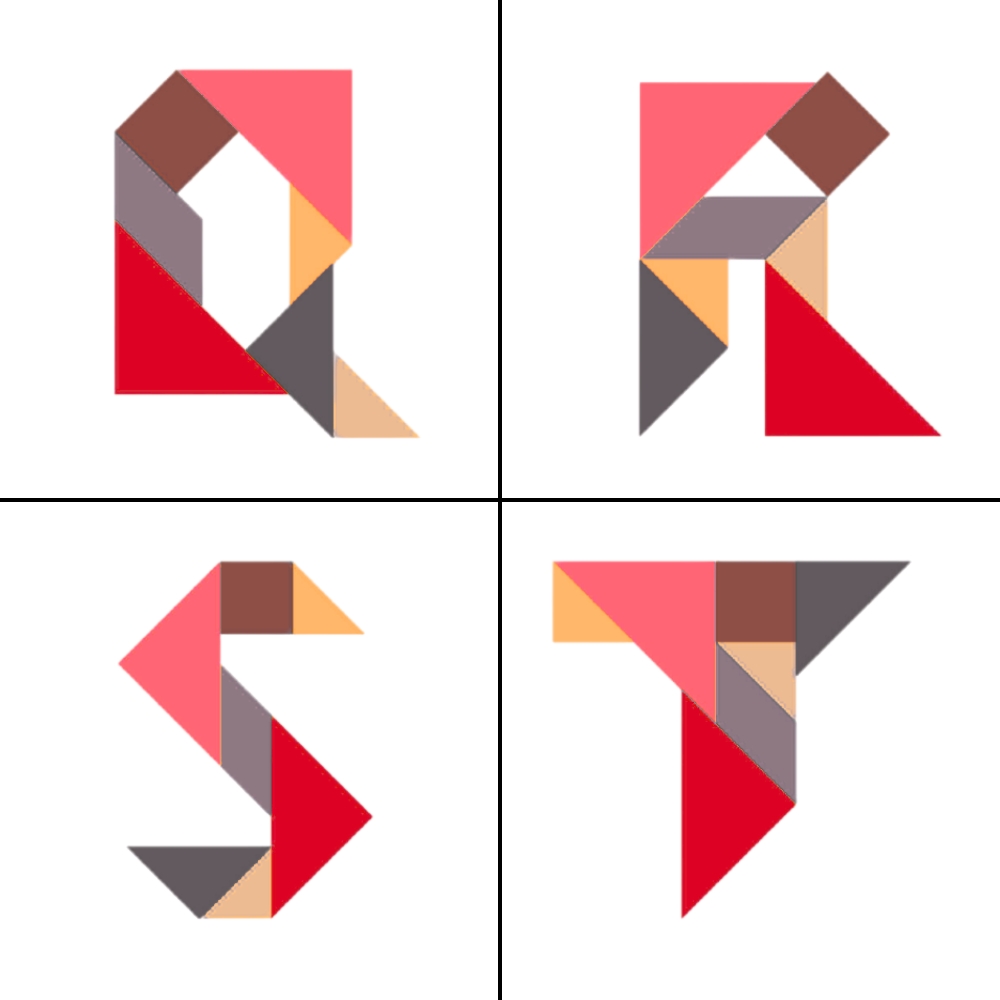 Lettres tangram alphabet Q R S T