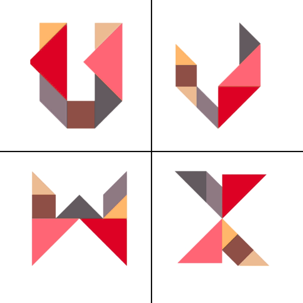 Lettres tangram alphabet U V W X
