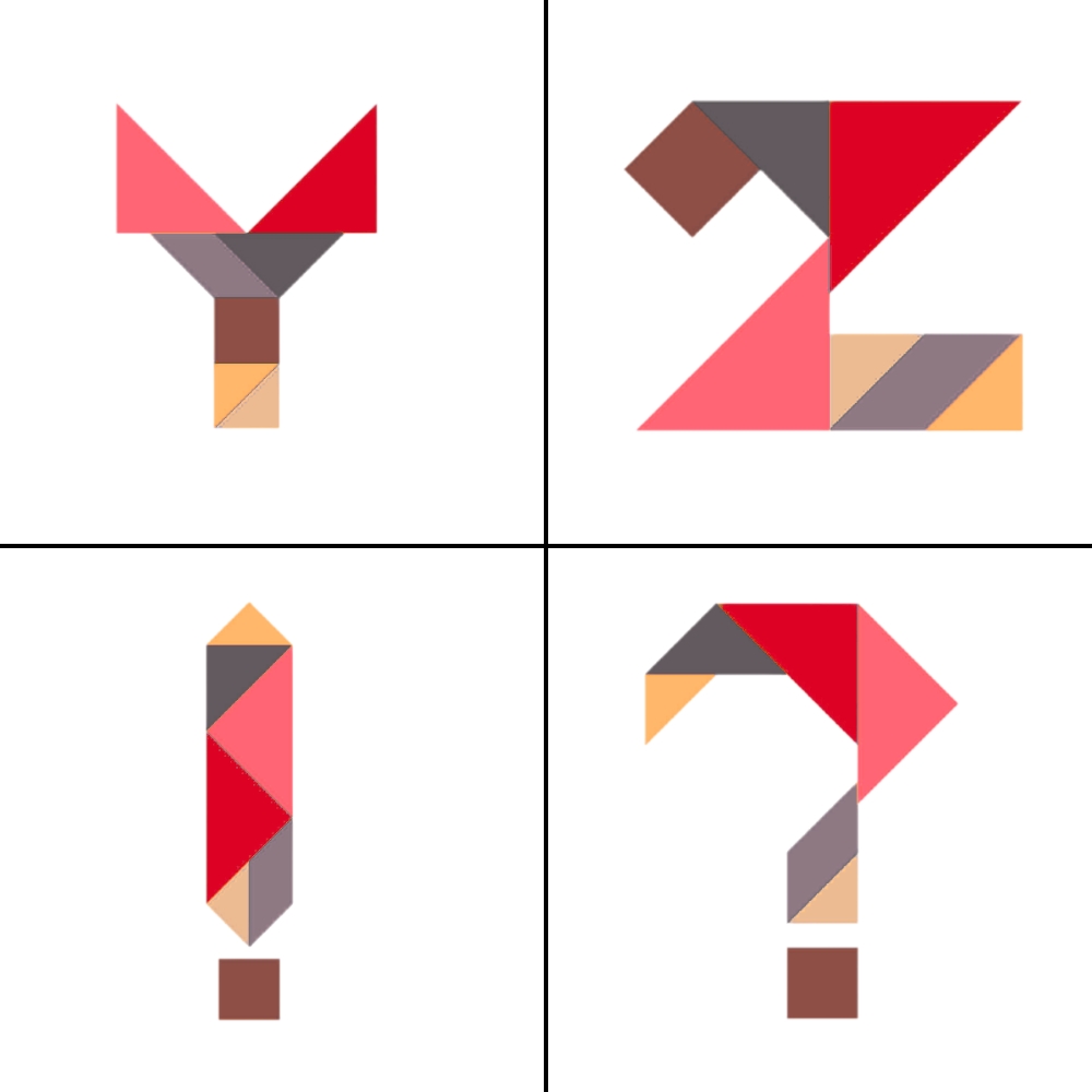 Lettres tangram alphabet Y Z